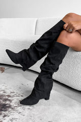DEMI Knee High Black Suede Slouch - Black - 4