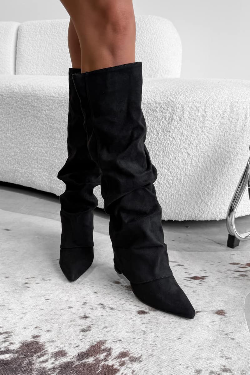 DEMI Knee High Black Suede Slouch - Black - 1