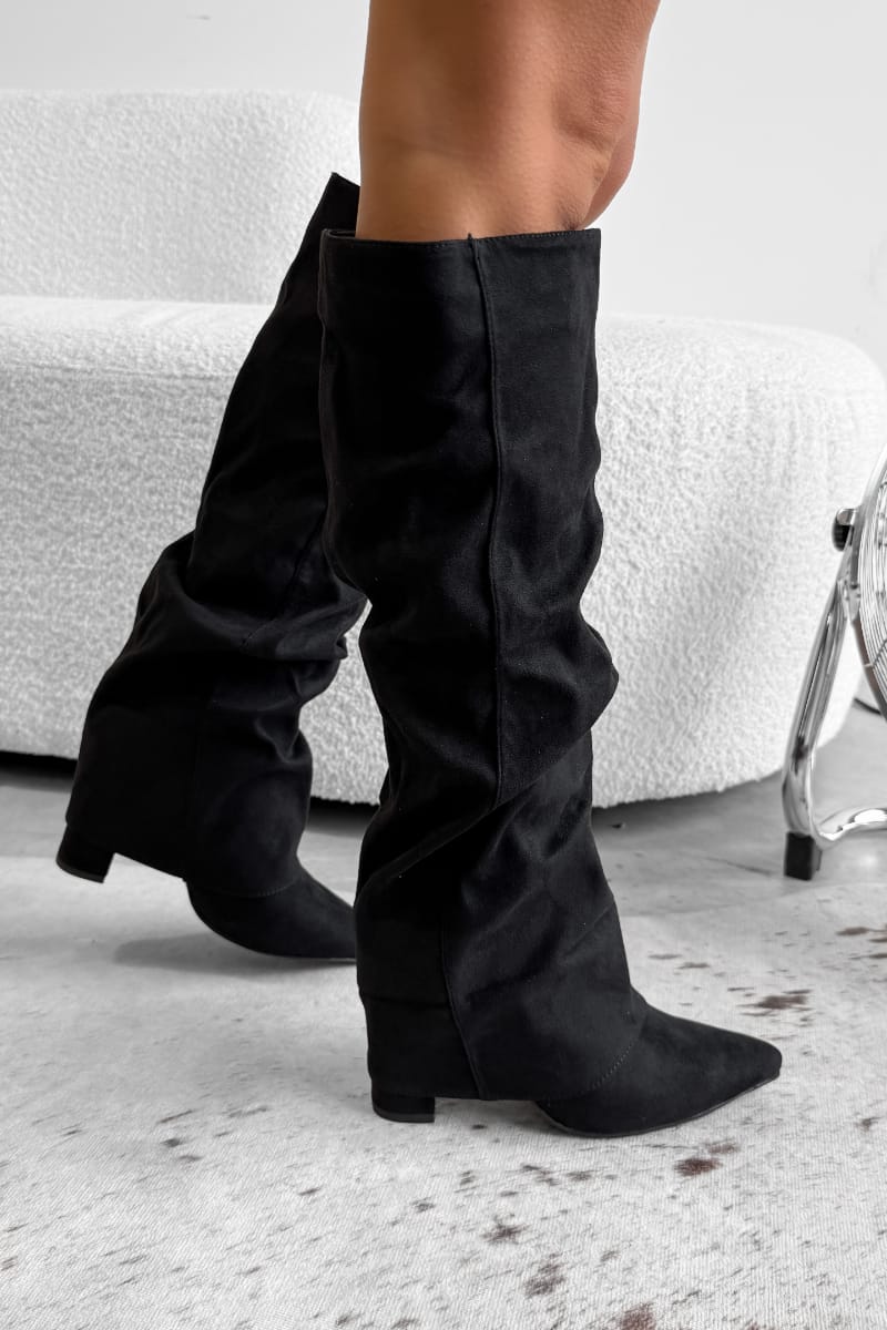 DEMI Knee High Black Suede Slouch - Black