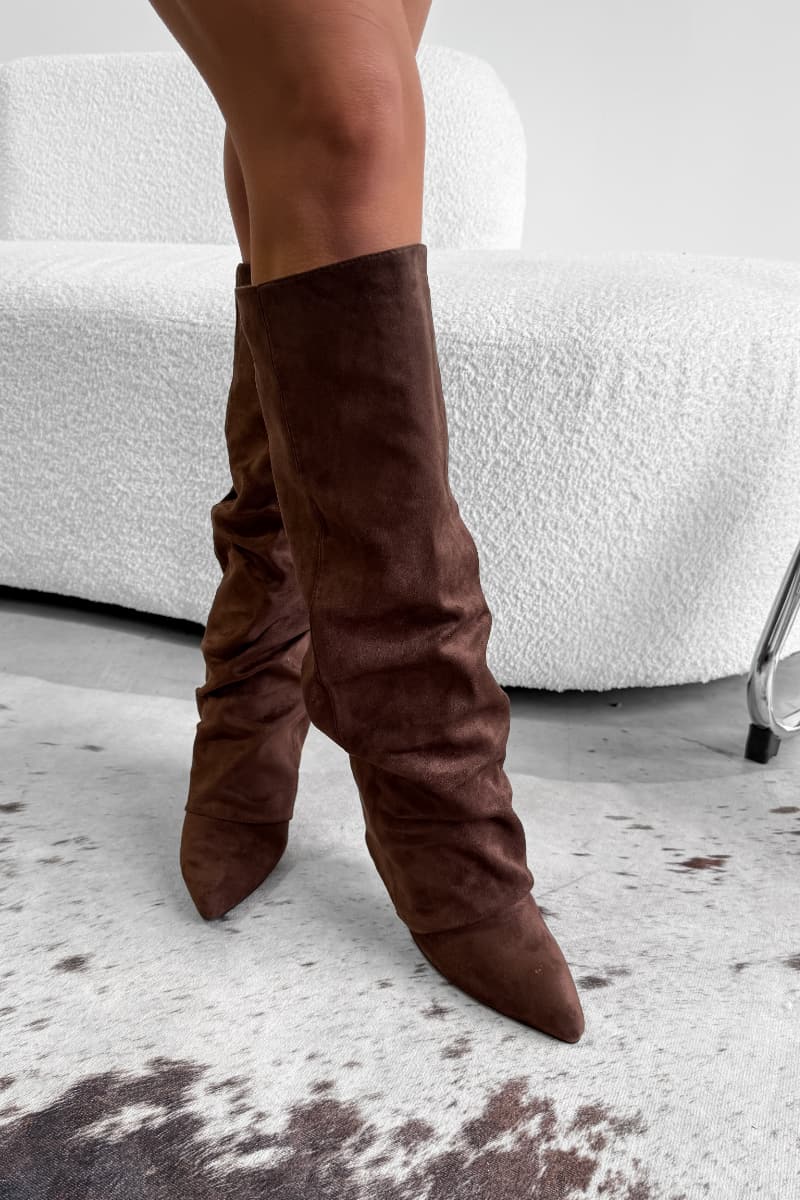 DEMI Knee High Black Suede Slouch - Brown - 1