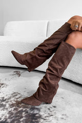 DEMI Knee High Black Suede Slouch - Brown