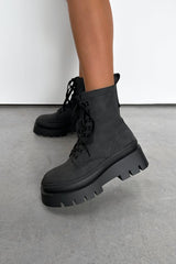 DENTON Chunky Platform Military Boots - Black Suede - 2