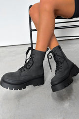 DENTON Chunky Platform Military Boots - Black Suede - 5