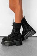DESTRUCT Super Chunky Platform Mid Boots - Black PU - 2