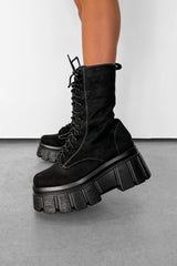 DESTRUCT Super Chunky Platform Mid Boots - Black PU - 1