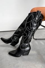 DETROIT Mid Calf Cowboy Western Boots - Black - 2