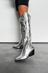 DETROIT Mid Calf Cowboy Western Boots - Silver - 1