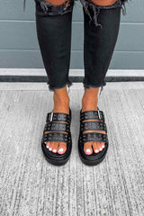DEVIATE Platform Eyelet Slider Sandals - Black - 2