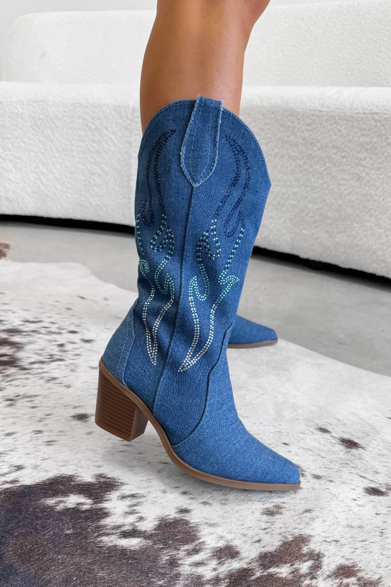 DOLLY Cowboy Western Boots - Blue Denim