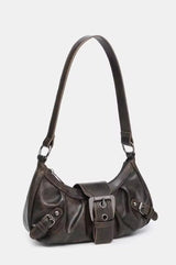Distressed Buckle Detail Shoulder Bag - Brown - 1