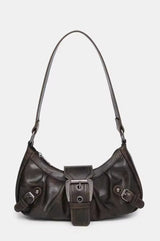 Distressed Buckle Detail Shoulder Bag - Brown