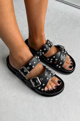 EDEN Chunky Studded Buckle Sandals - Black/Silver