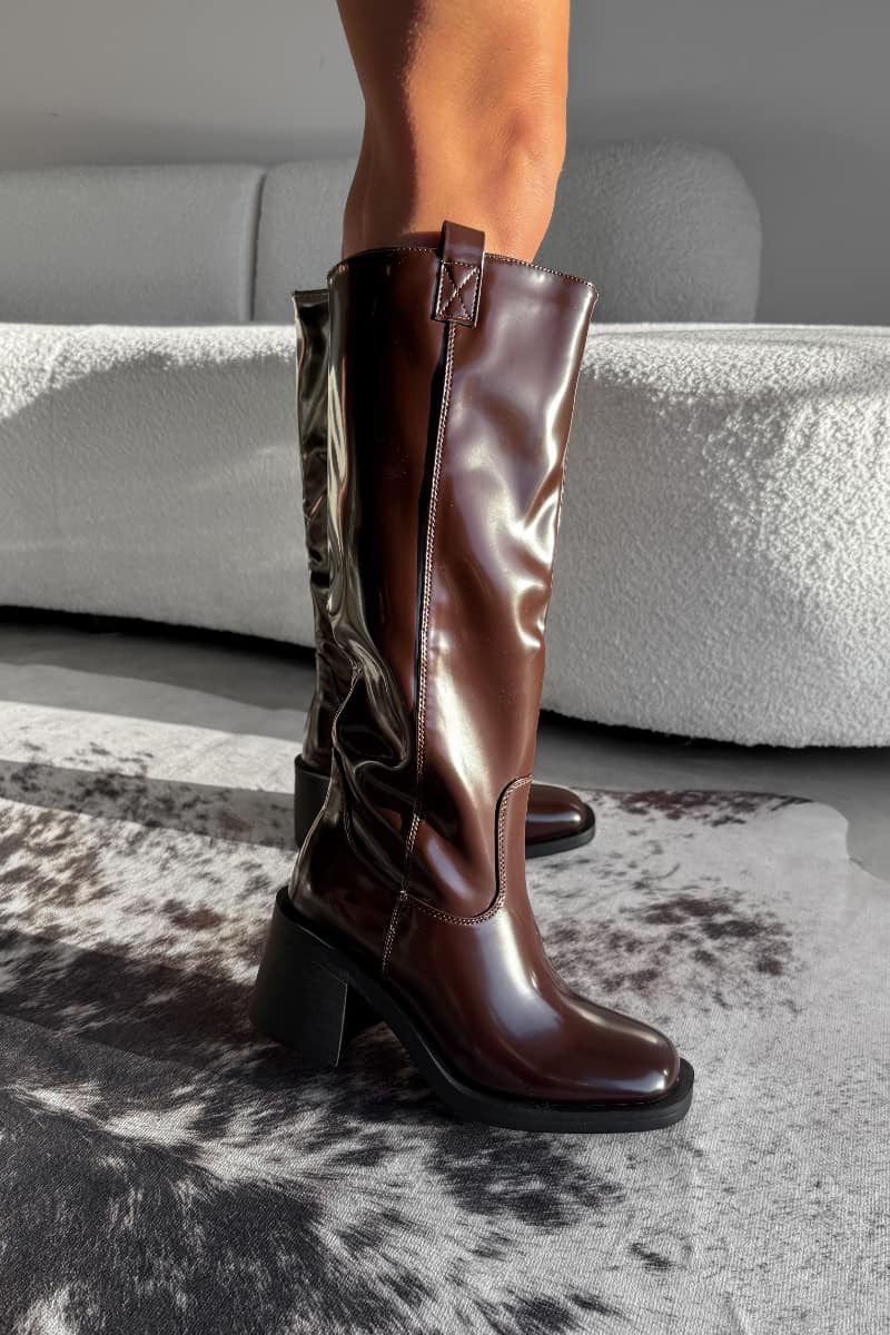 ELIZA Knee High Boots - Brown PU - 3