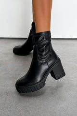 ELLI Chunky Sock Fit Heeled Boots - Black PU - 2