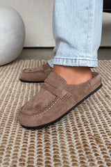 EMILY Suede Mule Loafers – Taupe