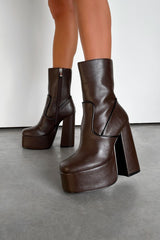 ENYA Platform Heeled Boots - Chocolate PU - 4