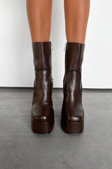 ENYA Platform Heeled Boots - Chocolate PU - 2