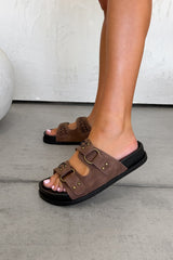 ESME Chunky Studded Buckle Sandals - Brown - 5