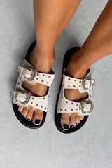 ESME Chunky Studded Western Buckle Sandals - Beige - 1