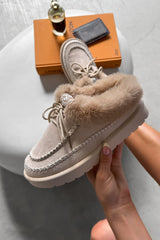 EVE Mini Faux Fur Ankle Slippers - Beige - 3