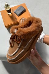 EVE Mini Faux Fur Ankle Slippers - Camel