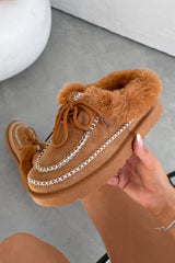 EVE Mini Faux Fur Ankle Slippers - Camel