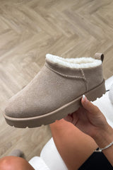 EVLYN Mini Faux Fur Ankle Boots - Beige