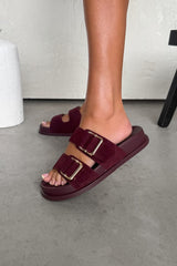 FARRON Chunky Buckle Sandals - Burgundy
