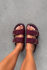 FARRON Chunky Buckle Sandals - Burgundy - 1