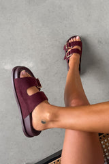 FARRON Chunky Buckle Sandals - Burgundy - 2