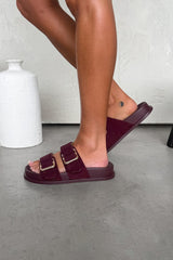 FARRON Chunky Buckle Sandals - Burgundy - 3