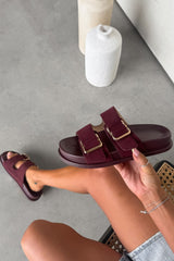 FARRON Chunky Buckle Sandals - Burgundy - 4