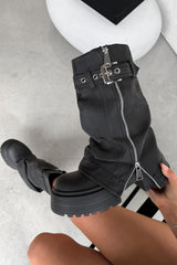 FIERCE Flared Calf Chunky Zip Boots - Washed Black