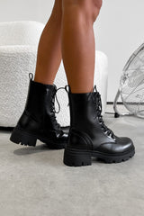 FORCE Chunky Platform Ankle Boots - Black PU