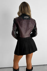 Faux Leather Racing Jacket - Brown - 3