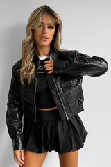 Faux Leather Jacket - Black - 2