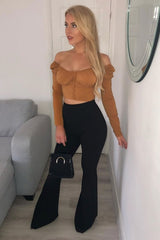 Fitted Flared Trousers - Black - 1