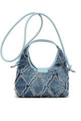 Frayed Denim Shoulder Bag - Blue