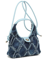 Frayed Denim Shoulder Bag - Blue