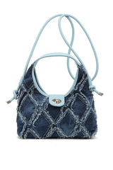 Frayed Denim Shoulder Bag - Blue