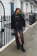 Front Pocket Teddy Shearling Jacket - Black - 2