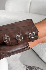4/5 GEORGIA Chunky Buckle Biker Boots - Brown - 5