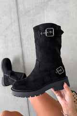 GIO Buckle Biker Boots - Black Suede - 3