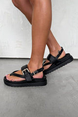 GIOVANA Chunky Platform Toe Post Buckle Sandals - Black - 3