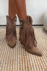 GRACE Western Buckle Tassel Ankle Cowboy Boots - Taupe - 2