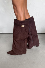 GWEN Flared Knee High Boots - Brown Suede - 3