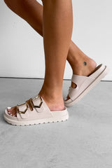 HANNAH Chunky Studded Buckle Sandals - Beige - 1