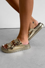 HANNAH Chunky Studded Buckle Sandals - Gold - 2