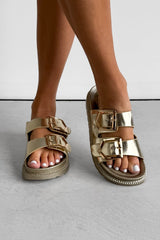 HANNAH Chunky Studded Buckle Sandals - Gold - 1