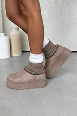 HARLIE Suede Embroidered Chunky Sockfit Boots - Taupe